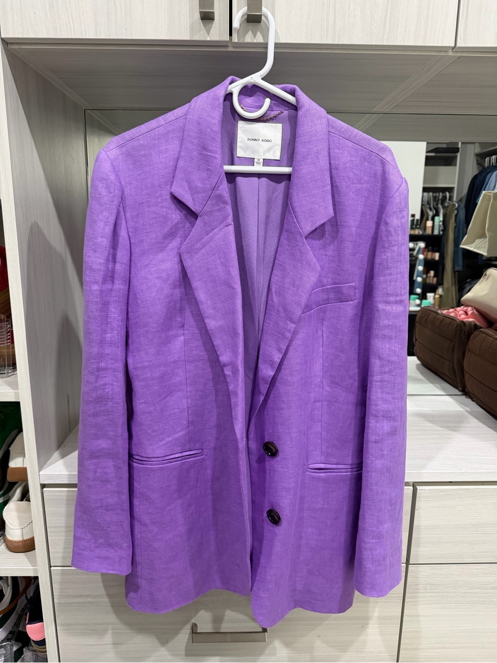Ronny Kobo Collection Purple Linen-Blend Blazer